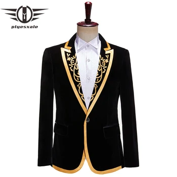 Plyesxale Blazer Velour Homme férfi luxus blézer jelmez színpadi öltöny dzseki férfi bársony arany hímzett blézerek férfiaknak Q601