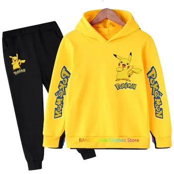 Pokemon- Gyerekruha szettek Fiúk lányok sportruhák Tavaszi pulóver Pikachu- kapucnis pulóver Gyerekek Kültéri ok-okozati tréningruha 2 részes