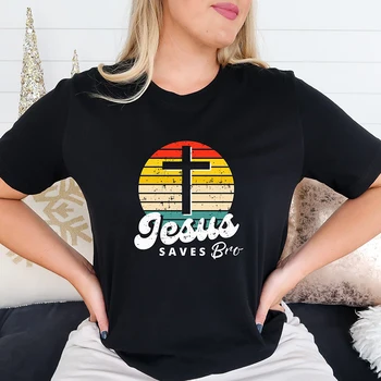 Retro Jézus megmenti a tesót Nők Pólók Pamut vallási ruhák 80-as évek Grunge póló Húsvéti ruha Vintage felsők Dropshipping