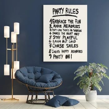 Retro Life Party szabályok Fali művészet Vászonfestés Nyomatok Fekete-fehér poszterek Házirend Családi képek apartmanokhoz Lakberendezés