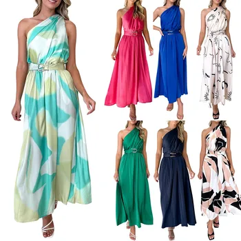 Ruha 2023 Új nyári félnyakú kivágás Slim Maxi ruha hát nélküli hosszú, szűk magas résű prémium női parti estélyi ruhák