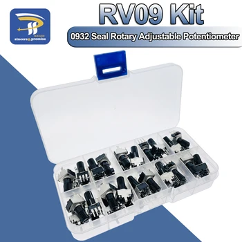 RV09 készlet függőleges 12.5mm tengely 1K 2K 5K 10K 20K 50K 100K 1M 0932 állítható ellenállás 9 típusú 3Pin tömítés forgó potenciométer