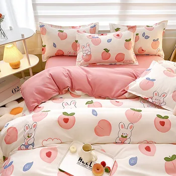 Rózsaszín nyúl őszibarack ágynemű szett rajzfilm gyerek paplanhuzat párnahuzat ágynemű fiúk lányok ágynemű egyszemélyes dupla méretű ágynemű