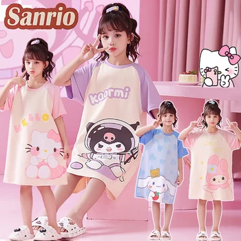 Sanrio Hello Kitty Pizsama hálóruha Rajzfilm hálóruha Nyári lány rövid ujjú hálóruha Pamut Házi ruházat Gyermek ruházat