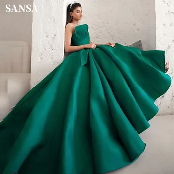 Sansa szexi zöld báli ruha szalagos ruha pánt nélküli puffadt vestidos de noche magas alacsony vastag فساتين سهره فاخره szatén 2023