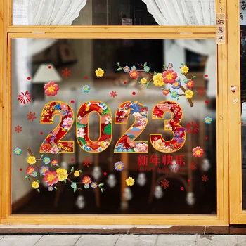 [SHIJUEHEZI] 2023-as újévi ablakmatricák Vinil DIY virágok fali matricák boltüveghez Kínai Tavaszi Fesztivál Lakberendezés