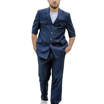 Slim Fit férfi öltöny 2 részes nyári középujjú egymellű kabát nadrággal Alkalmi felsőruházat Férfi ruházat Nagy és magas