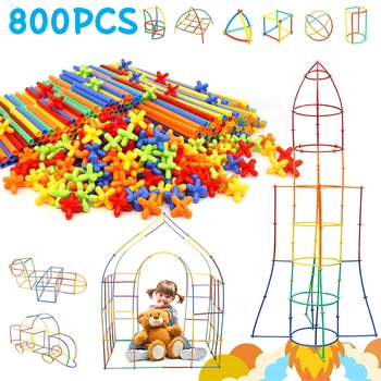 STEM Építőjátékok 800 részes szalma játékok Műanyag beltéri és kültéri játékok Építőelemek Játékok Oktatási Montessori játék