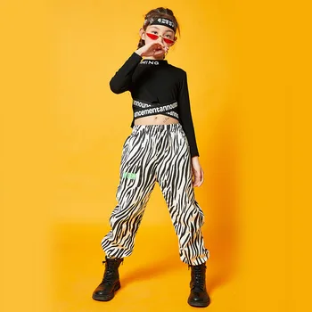 Street Dance lányok pulóvercsíkos nadrág Hip Hop Kids Crop Top ruházati szettek Gyermek színpadi ruhák Tini Jazz jelmezek Táncruházat