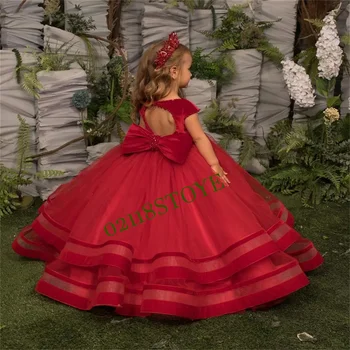 Szép tüll csipke Egyszínű réteges hercegnő virág lány ruhák Esküvői parti bál Elsőáldozási ruhák Születésnapi ajándék