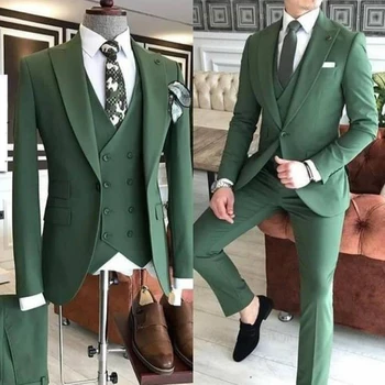 Szürke férfi öltönyök Vőlegény viselet 3 darab 2024 Egygombos Tailor Made Slim Fit csúcshajtóka Terno Masculino 3 darab (dzsek+nadrág+mellény)