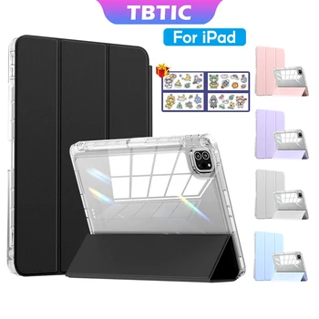 TBTIC iPad Case Air 5 4 10.9 Pro 11 10. 9. 8. 7. generációs 10.2 Mini 6 tok ceruzatartóval Akril átlátszó