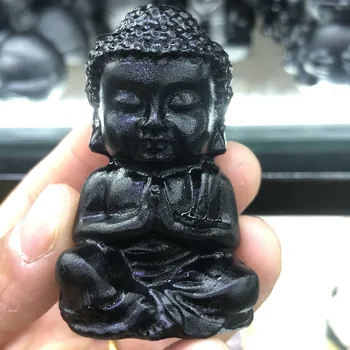 Természetes kő fekete obszidián faragás Buddha finom ékszerek