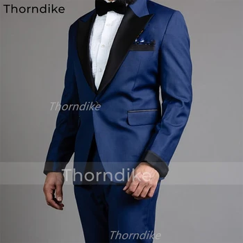 Thorndike 2022 Elegáns egymellű férfi üzleti öltöny Sötétkék vőlegény formális parti férfi öltöny szett 2 részes (dzseki + nadrág)