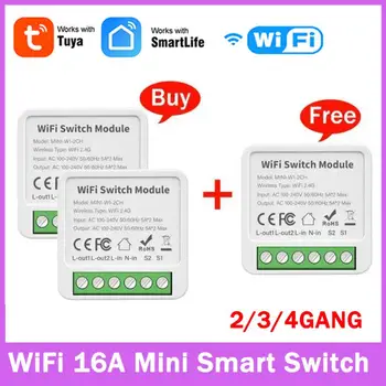 Tuya Wifi / EWeLink 16A Mini Smart Switch 2/3/4 Gang támogatás 2-irányú vezérlés a Smart Life segítségével Alexa Google Home Alice Smart Life