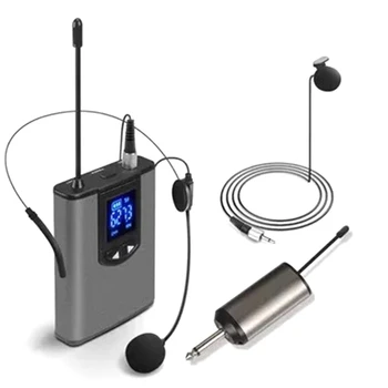 UHF hordozható vezeték nélküli fejhallgató / Lvalier mikrofon zsebadó és vevő 1/4 hüvelykes kimenettel