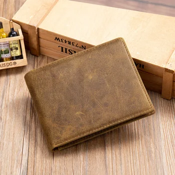 Valódi bőr Tehénbőr férfi pénztárcák Vintage pénztárca RFID blokkoló hitelkártya-tartó Zseb Pénztáska Pénztárca Férj Apa ajándék