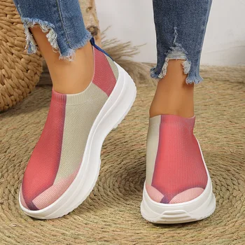 Vegyes színű, lélegző hálós tornacipők nők 2023 nyomtatott vaskos platform naplopók Női cipők plus size csúszásmentes sétacipők