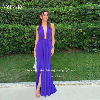 Verngo elegáns lila sztreccs szatén hosszú estélyi ruhák Arab hölgy hivatalos partiruha sellő különleges alkalomra báli ruhák
