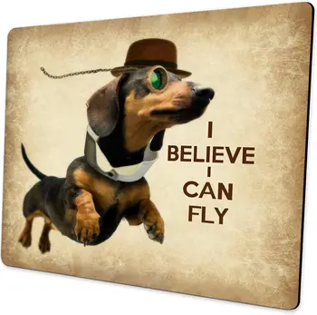 Vicces kolbász kutya Aranyos repülő tacskó szemüveggel Művészet Vicces idézetek és mondások Azt hiszem, tudok repülni Egérpad szőnyeg 10x12 hüvelyk