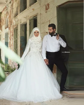 Vintage arab hidzsáb hosszú ujjú iszlám vestido de noiva 2023 báli menyasszonyi ruha csipke köntös De Mariage a menyasszonyi ruhák anyja