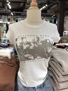 Vintage Rock Graphic Pólók Női Harajuku Streetwear O nyakú puha pamut rövid ujjú vékony póló Summer Casual Chic Y2K felsők