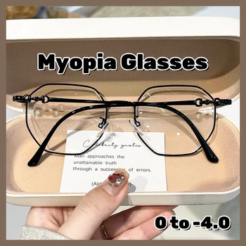 Vintage sokszög keret Myopia szemüveg Kékfény-rövidlátás elleni szemüveg Sugárzásgátló női rövidlátó szemüveg