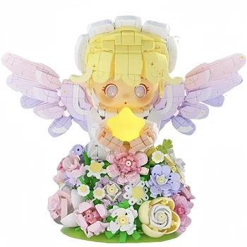 Virág angyal építőkockák Aranyos virág fantázia Csillag Lámpa puzzle Összeszerelés Játék dísz Modell Karácsonyi ajándék