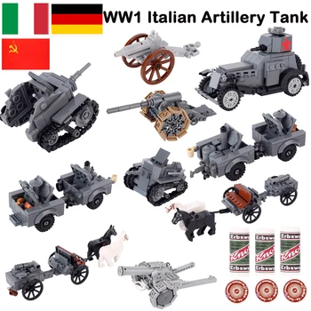WW1 olasz tüzérségi tank építőelemek Németország katonai ágyú 65mm hegyi fegyver Soivet katonák figura páncél autó tégla játék