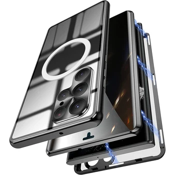 Z-SHOW Metal 360 Magsafe Samsung Galaxy S23 S22 Ultra Plus Case mágneses HD lencse védi az átlátszó üvegtakaró táskát Coque