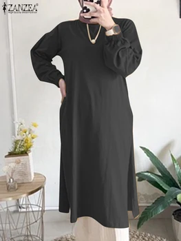 ZANZEA Divat Solid Muszlim blúz Vintage pulyka hidzsáb felsők Casual Party Chemise Női hosszú ujjú O-nyak Chemise túlméretezett