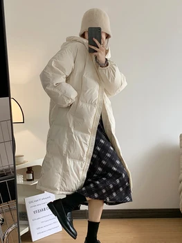 Zoki koreai vastag hosszú puffos kabát női divat laza tömör preppy stílusú parkas téli meleg hosszú ujjú édes cipzáras design kabát