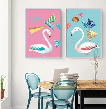 Északi minimalista flamingó hattyú dekorációs festés keretezetlen moduláris képvászon falfestmény Plakátok és nyomatok gyerekszobához