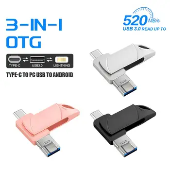 Új 2 TB-os USB 3.0 OTG Type-C USB flash meghajtó 3 az 1-ben USB memóriakártya 1 TB-os pendrive 2 TB-os 1 TB-os USB-meghajtó nagy sebességű Pendrive PC TV-hez