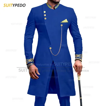 Új afrikai etnikai nyomdász férfi öltöny szett hivatalos alkalom divat férfi szmokingnadrág 2 részes ruha slim fit luxus parti jelmez