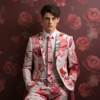 Új Exquisite Noble Rose öltöny férfi 3D digitális nyomtató öltöny Cos Party Stage Nightclub Shiny Cool Performance öltöny