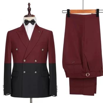 Új stílusú férfi öltönyök Blazer Terno Casual dupla mellű csúcsos hajtóka Egyedi gyártású Smart Casual Skinny 2 részes kabát nadrág vékony