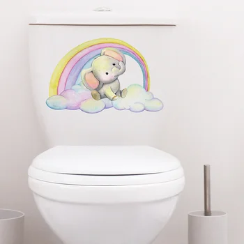 Új szivárvány elefánt rajzfilm Aranyos fürdőszobai kiegészítők matricák Kreatív vicces gyerekszoba dekoráció otthoni dekoráció