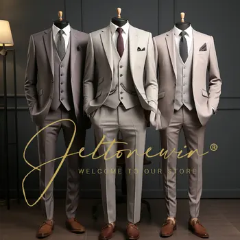 Új érkezésű férfi öltöny Hivatalos alkalmi esküvői szmoking, 3 részes üzleti csúcs hajtókás blézer nadrággal jelmez homme