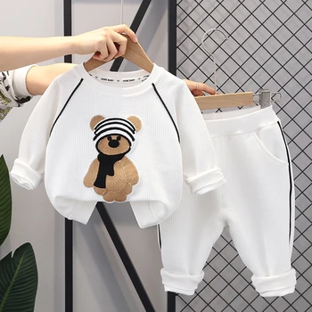 Új érkezésű kisfiúk rajzfilm medve kapucnis póló póló nadrág ruházati szettek kisgyermek gyerekek tavasz ősz ok-okozati sportruházat szettek
