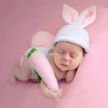 Újszülött baba nyúl ruhák lányok fiúk horgolt kötött jelmez ruha fotózás kellékek kiegészítő kalap pelenka zuhany ajándék