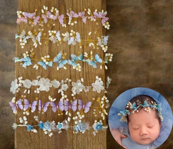 Újszülött pillangó fejpánt fotózáshoz Kellékek kézzel készített kislány fejpánt gyöngy baba nyakkendő stúdió fotó haj kiegészítők